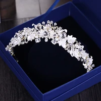 trendy rhinestone pearl crystal crown headband flower bride hair accessories gold crown bride wedding crown hair accessories