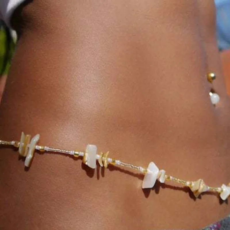 

2021 new swimwear bikini beach waist chain ladies Bohemia Body Chain Body sexy natural stone glass rice beads body jewelry