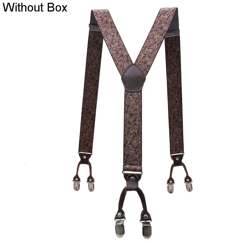1 Without Box Мужские модные подтяжки коричневые из натуральной кожи 6 зажимы подтяжек винтажные повседневные брюки в западном стиле регулируемые подтяжки - Цвет: 1 Without Box
