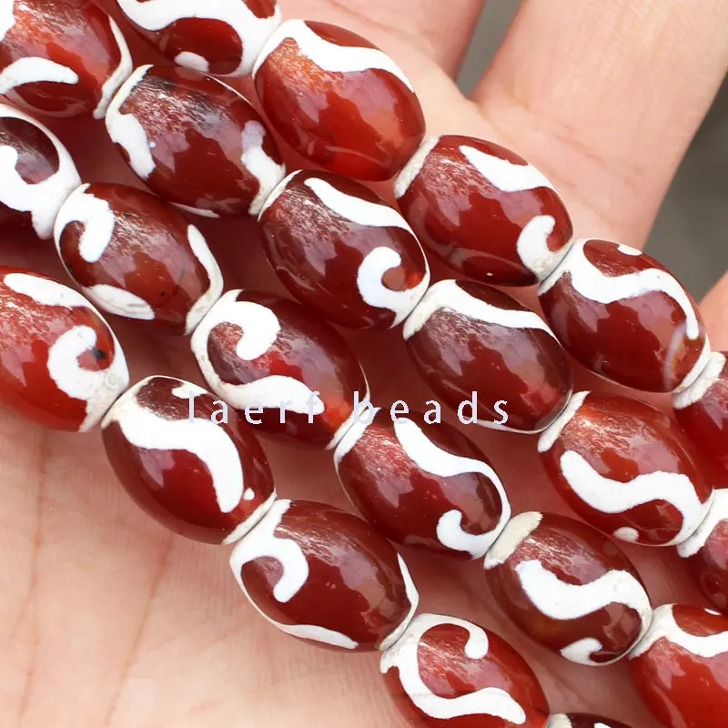 

8x12mm 10x14mm 12x16mm Red black brown DZI beads Tibet Oval Agate stone spacer Drum DIY Pendant Loose Beads 15"