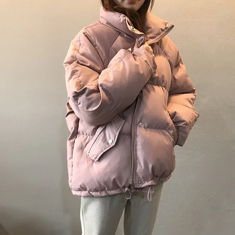 Women 2023 New Warm Thick Loose Chic Parkas Ladies Fashionable Winter Stand Collar Down Jacket Coats Solid Overcoat Bread Padded