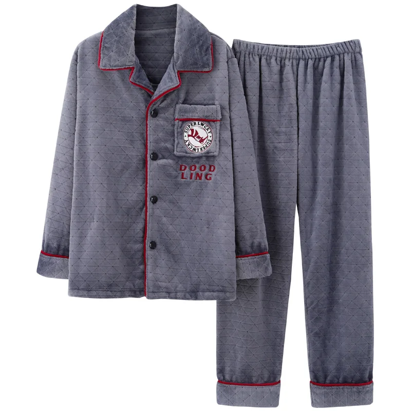 

Winter Warm Soft Coral fleece Pajamas Men Long-sleeved Thick Flannel Sleepwear Pijama Hombre Homme Nightwear Cardigan Pyjamas