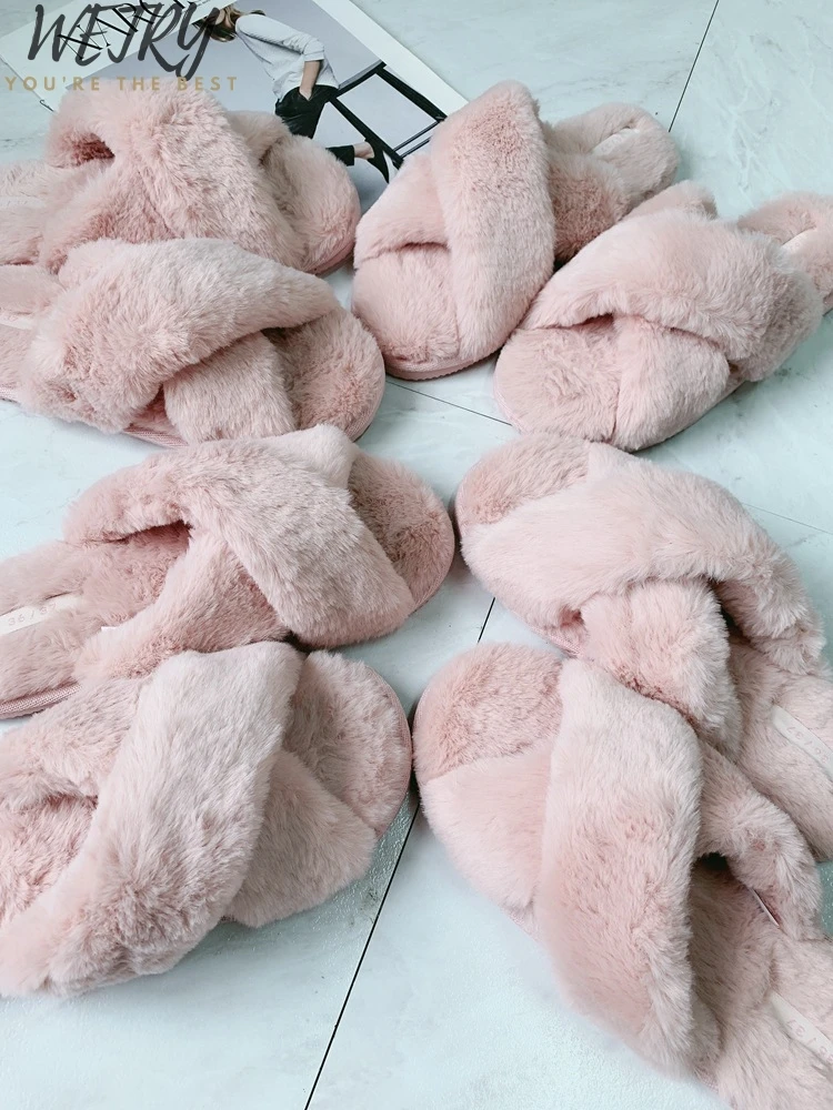 

Women Home Slippers Winter Warm Shoes Woman Slip on Flats Slides Female Faux Fur Slippers 36-41 wholesale