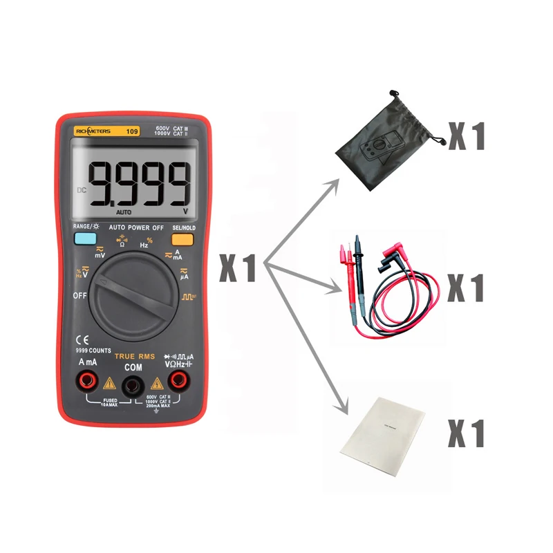 Цифровой мультиметр RM109 измеритель напряжения постоянного/переменного тока 9999