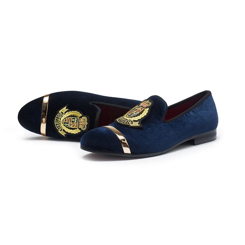 Мужские бархатные Лоферы MEIJIANA с вышивкой тапки для курения винно-синим дизайном