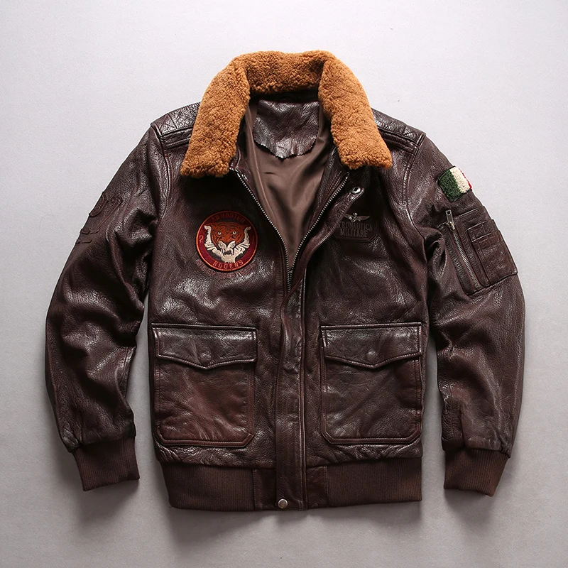 Полета air force меховой воротник натуральная кожа мужские стройная фигура короткий