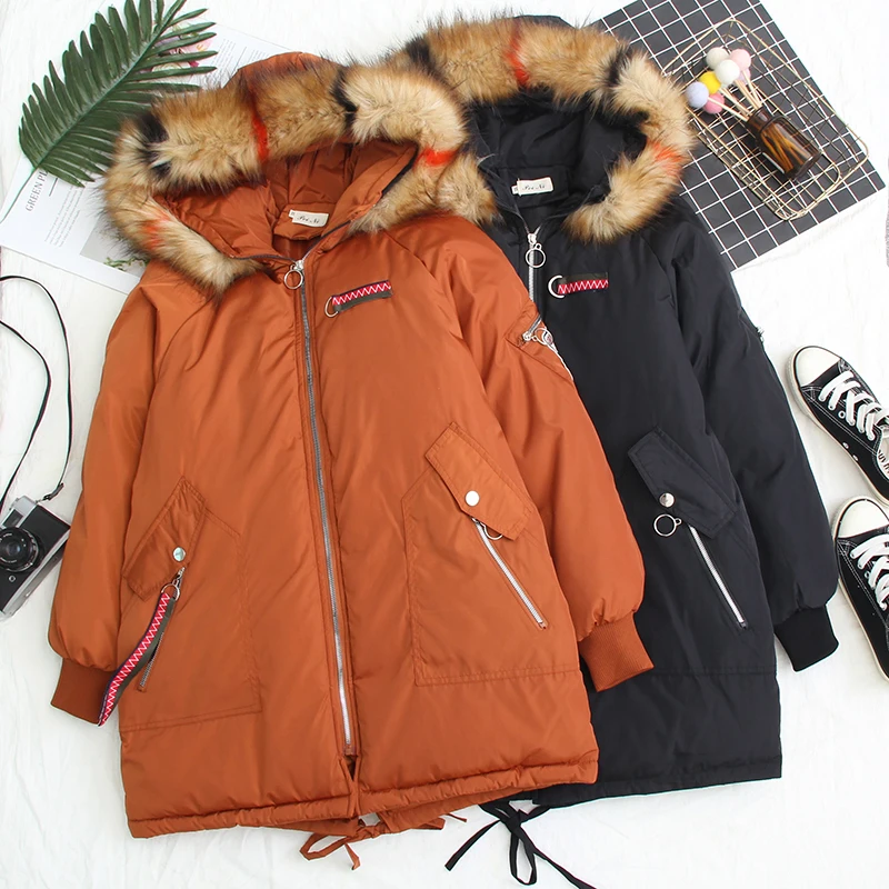 Новинка 2019 модное женское зимнее пальто с капюшоном Длинная тонкая теплая куртка