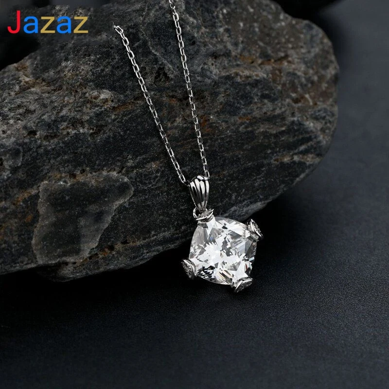 

Jazaz 100% 925 Sterling Silver Square White Simple Pendant Necklaces For Women Anniversary Girl Party Fine Jewelry Gifts B0610