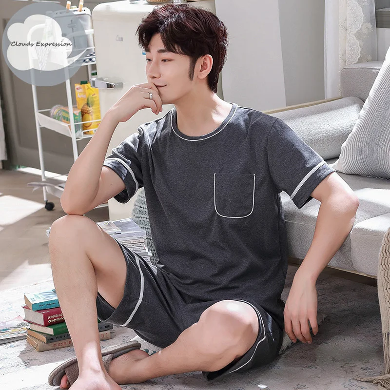Мужской пижамный комплект с коротким рукавом новый хлопковый тканевый буквами