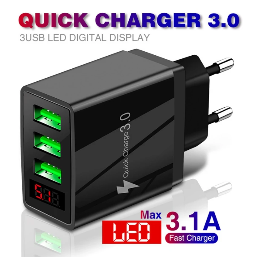 

Зарядное устройство с цифровым дисплеем, 5 В, 3,1 А, 3USB-порта