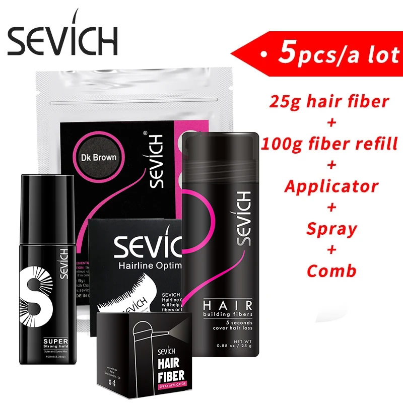 

Sevich Hair Building Fiber Hair Loss Product Set 5 pcs/lot 25g Keratin Hair Fiber + 100g Fiber Refill + Spray +Applicator + Comb
