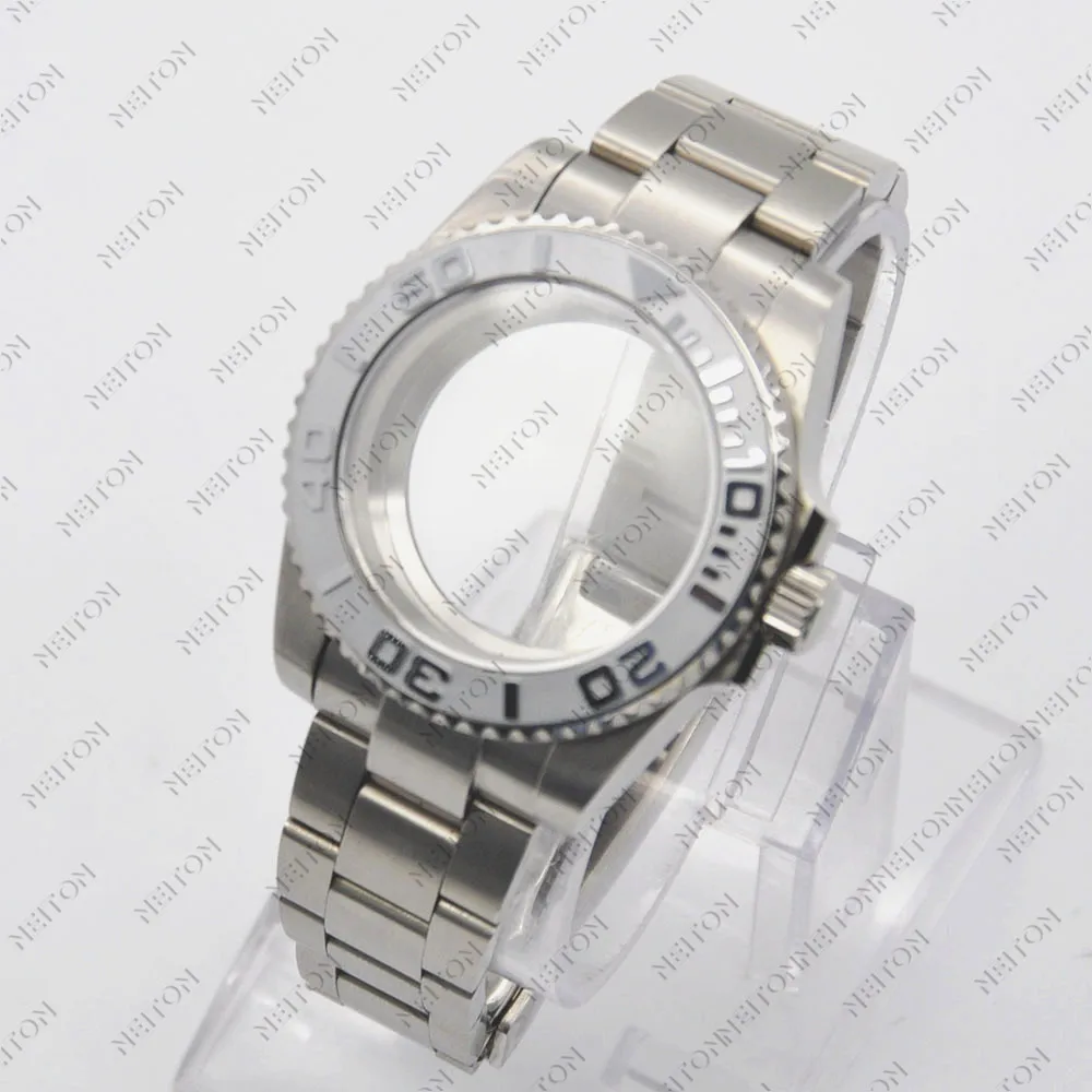 Неитон 40мм Черный корпус с покрытием PVD Сапфировое стекло Подходит для механизмов ETA2836 NH35/36 Минжу DG2813/5833 Мийота 8215/8205 Задняя прозрачность