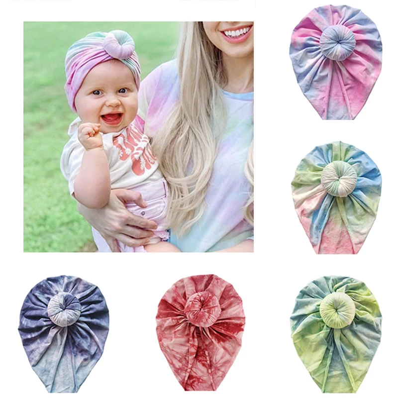 

Fashion Baby Hat Tie-dye Cotton 9 ColorsTurban Hat Baby Beanie Cap Rainbow Color Elastic Kids Cap Kids Accessories 1 PC