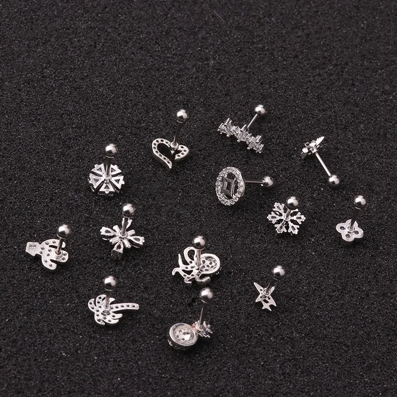 Feelgood 10pcs/lot 20g Stainless Steel Screw Back Stud Cz Ear Cartilage Earring Tragus Helix Conch Rook Piercing Jewelry | Украшения и
