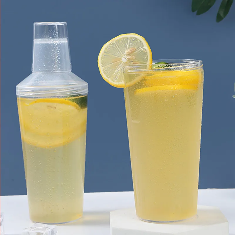 

10pcs Creative milk tea cup PS plastic transparent coffee cup packaging yogurt bottles 500ml fruit juice milkshake cup with lid