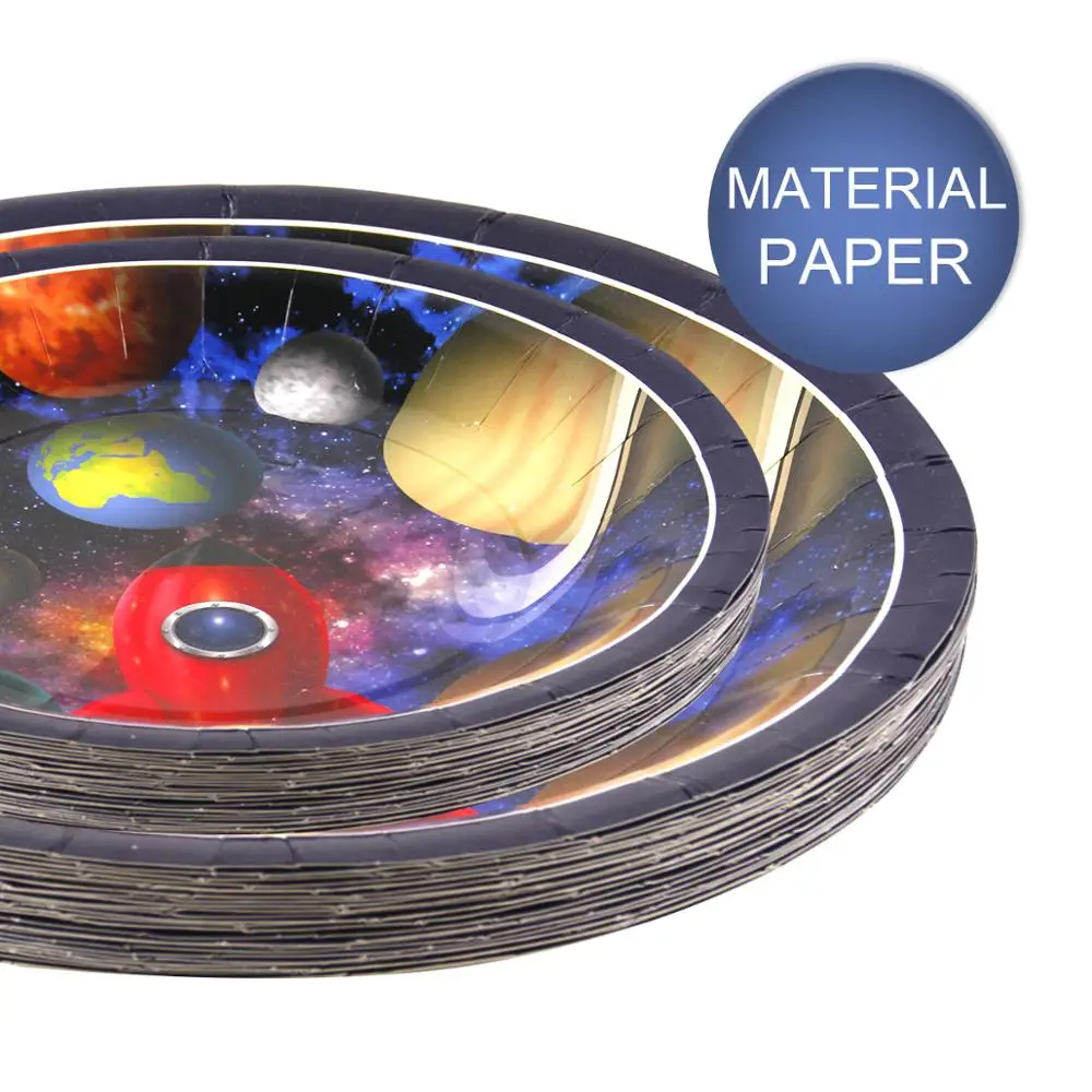 

96PCS UFO Solar System Outer Space Happy Birthday Tableware Decorations Kids Disposable Paper Plates Cups Napkins Baby Shower