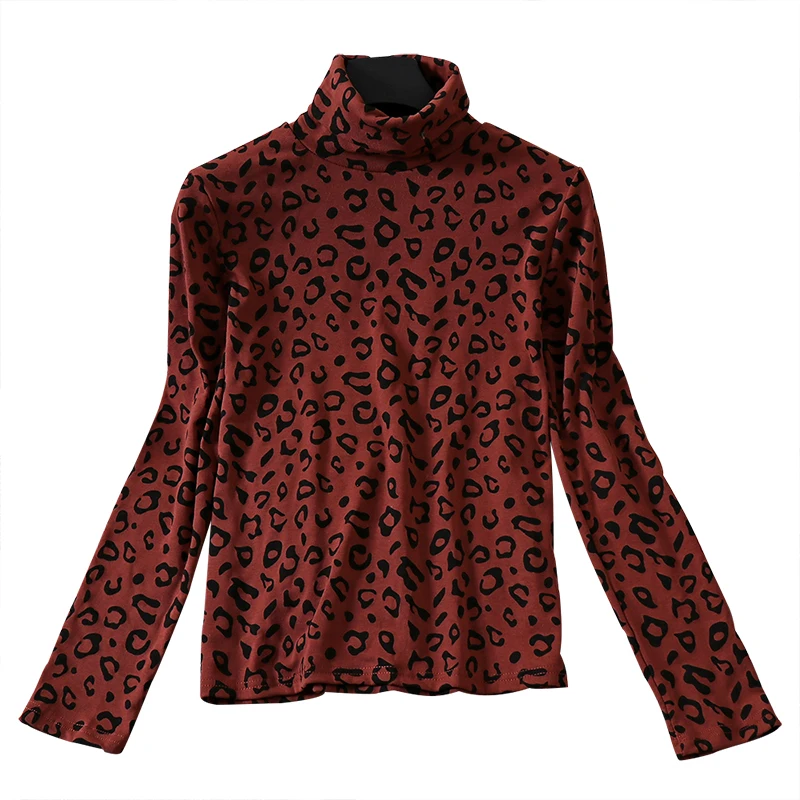 Новинка 2019 женские футболки леопардовая Водолазка с длинным рукавом топы модная