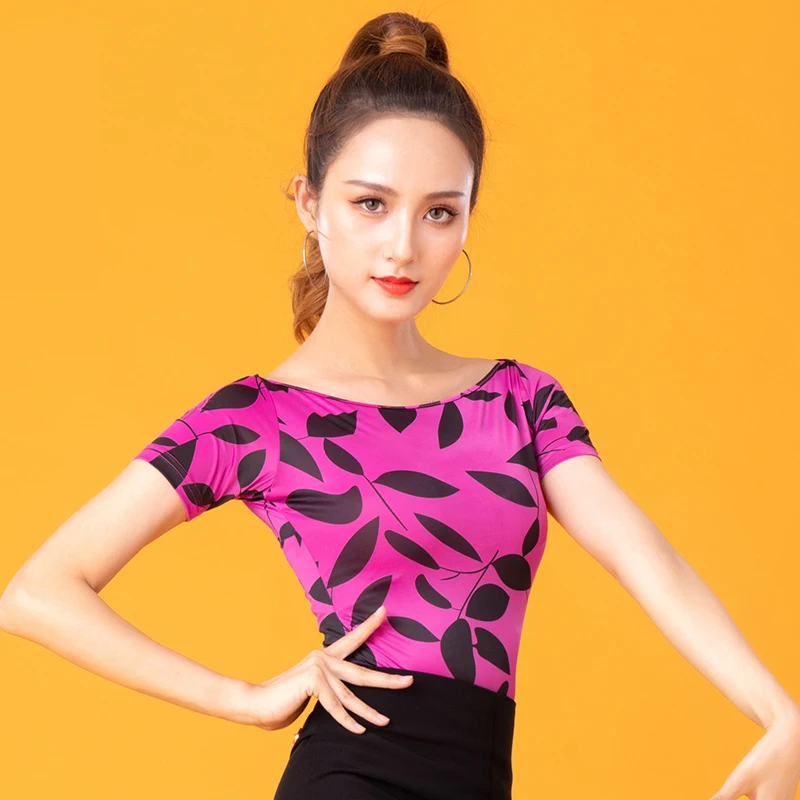 

Fashion Modern Flower Print O-neck Sexy Latin dance clothes top for women/female,Ballroom Tango Costume performance wears YU0702