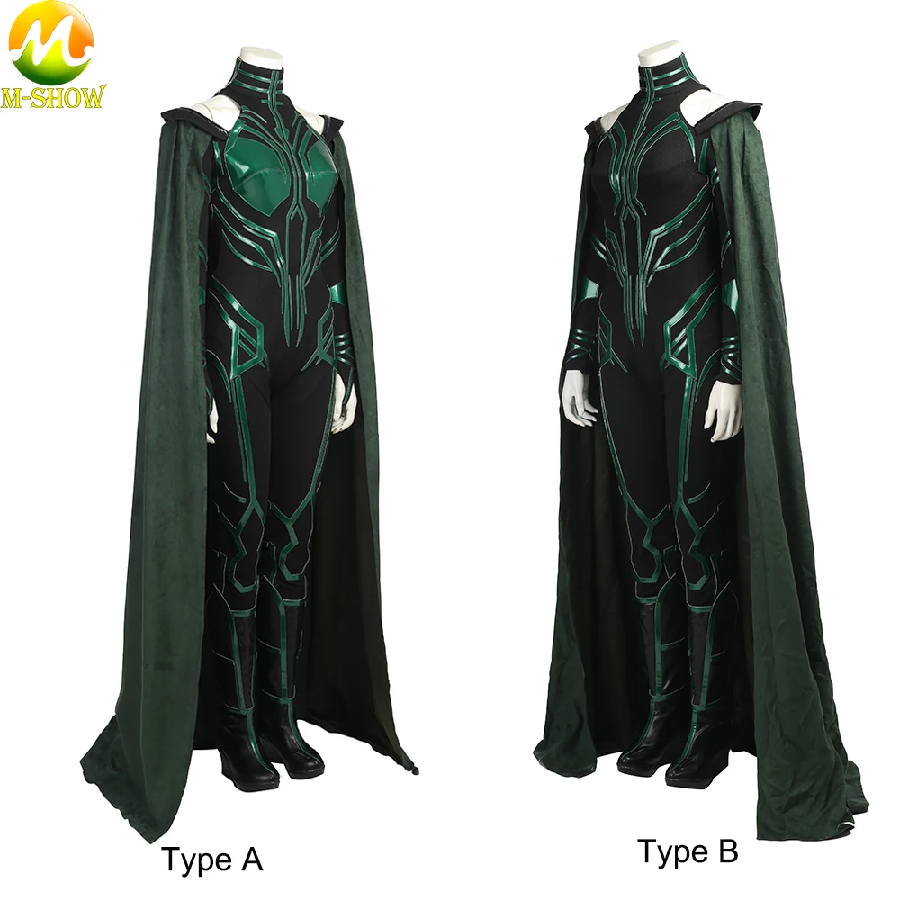 Supervillain Hela зеленый костюм косплей комбинезон с накидкой сапоги женский наряд для