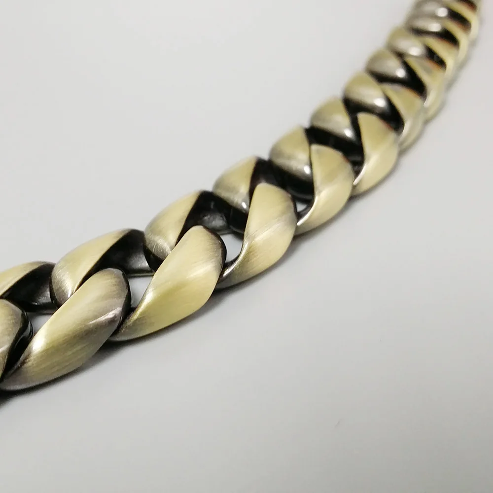 

Vintage Bronze Matte Polished Mens Bracelet Curb Cuban Link Chain 316L Stainless Steel Bracelet 15mm Hip Hop Jewelry Gift