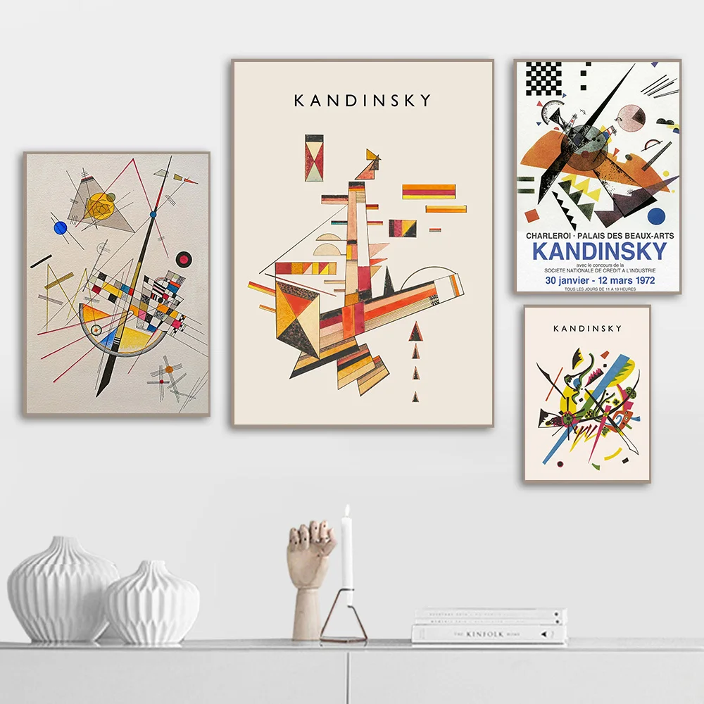 

French Kandinsky Exhibition Poster Vintage Abstract Geometry Pictures Modern Mid Century Abstract Canvas Painting Decor