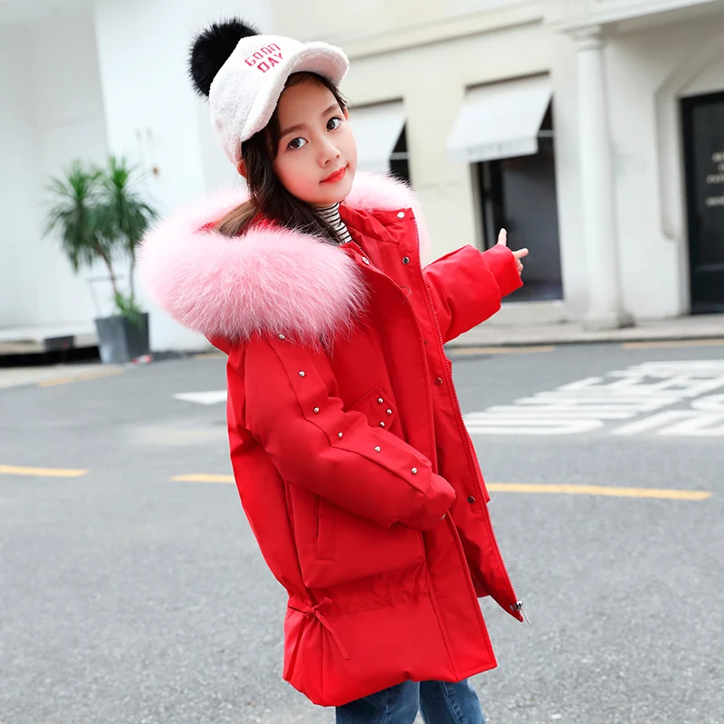 Детская куртка зимние пальто для девочек 2019 меховые парки с капюшоном Детские