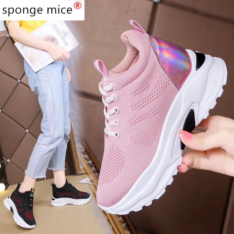 

Fashion Women Lightweight Sneakers Vulcanize Shoes Outdoor Sports Shoes Breathable Mesh Comfort Casual Shoes Air Cushion Lace Up