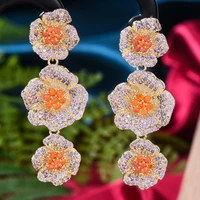 godki summer multicolor flower link chain earrings for women wedding zircon dubai bridal earrings costume jewelry gift party