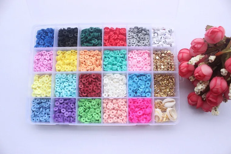 

24 Kinds Of Handmade Beads Flat Round Heishi Beads Chip Disk Loose Spacer Jewelry DIY Making Necklace Bracelet Finding