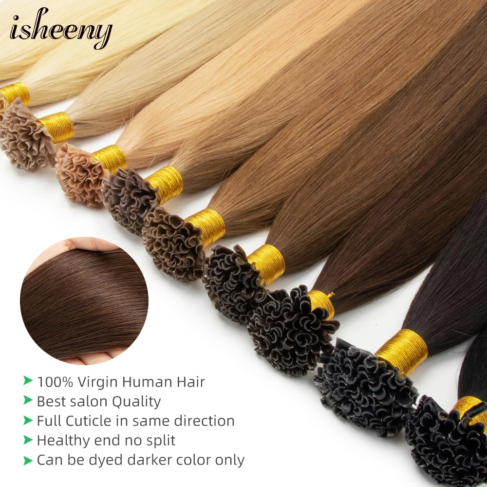 

Isheeny 18"-22" Remy Keratin Capsules Human Fusion Hair Nail U Tip Cuticle Aligned Virgin Pre-Bond Natural Hair Extensions 100g