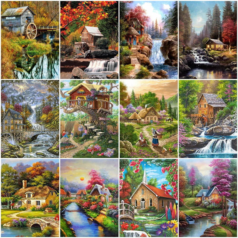 

HUACAN Diamond Painting House Full Square Round Handmade Gift Sale Diamond Embroidery Landscape Pictures Of Rhinestones Wall Art