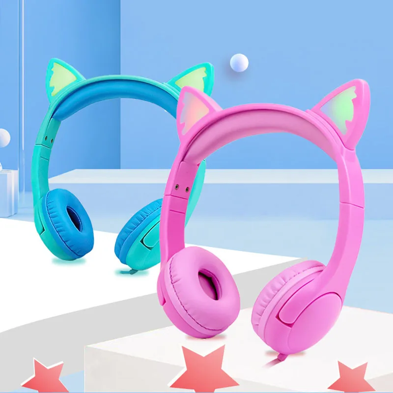 

Children's Headphone Portable Color Glowing Cute Cat Ear Headset Stretchable and Adjustable Earphone SAL99