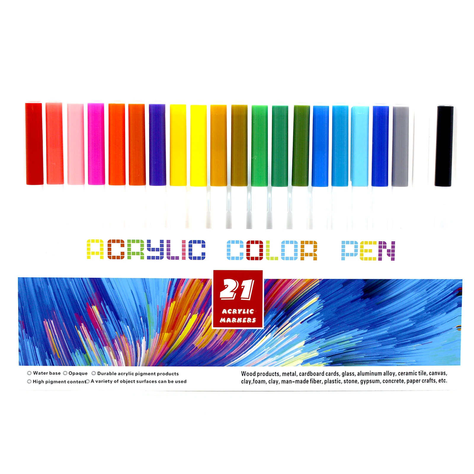 21 Colors Permanent Acrylic Paint Marker Pens for Fabric Canvas Art Rock Painting Card Making Metal and Ceramics Glass Paint Pen