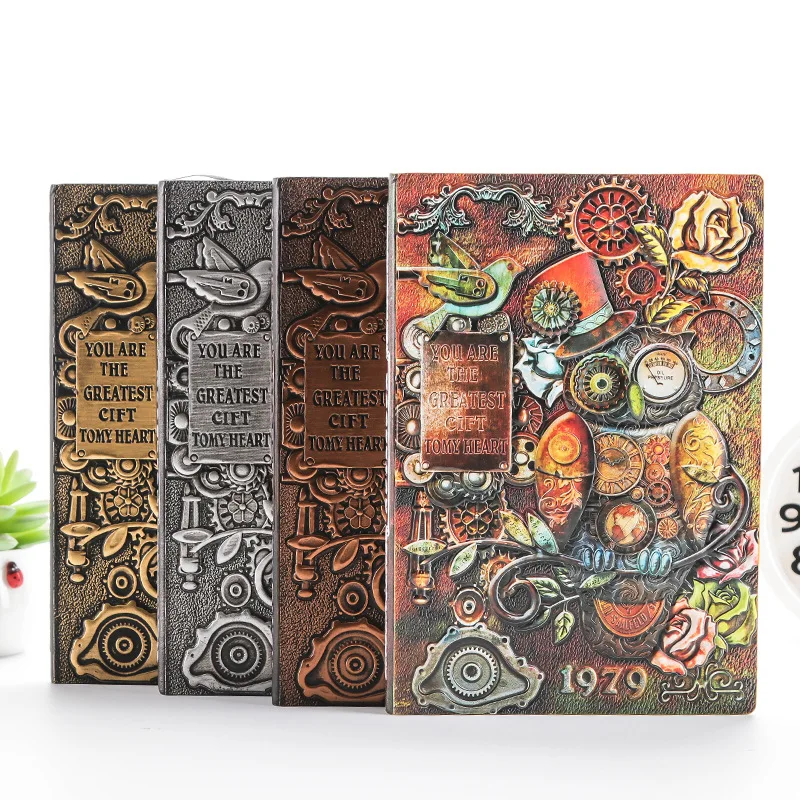 Retro Colored Relief Notebook A5 Leather Hard Cover Diary 100Pages Ruled OWL Fashion Notepad Planner Gift Collection | Канцтовары для