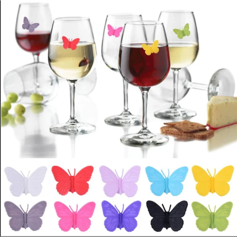 

6 Pcs/set Silicone Cup Identifiers Wine Glass Marker Butterfly Decorative Cup Sign Barware Labeling Supplies