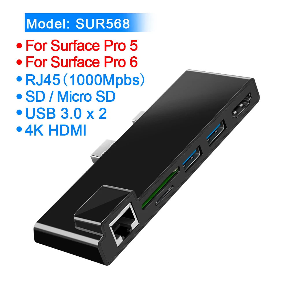 Pro 5 Rocketek usb 3,0 концентратор кард-ридер 4K HDMI 1000 Мбит/с гигабитный Ethernet адаптер для SD/TF micro SD microsoft Surface Pro 3/4/5/6 - Цвет: Pro 5