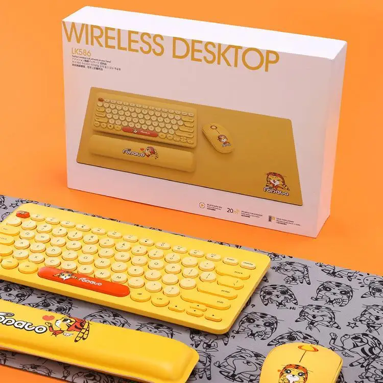 Креативный мультяшный милый беспроводной комплект с клавиатурой и мышкой для