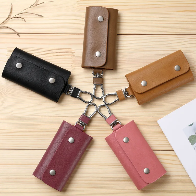 Мужской и женский кожаный брелок для ключей однотонный кошелек 5 цветов|Ключницы|