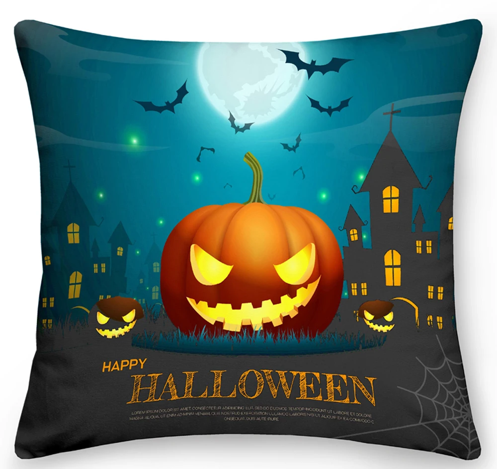 Funda de almohada de feliz Halloween, cubierta de coj&iacute;n de calabaza, murci&eacute;lago, fantasma, sof&aacute;, funda de almohada de cama, funda de coj&iacute;n de fiesta de terror para decoraci&oacute;n del hogar de 45cm-5