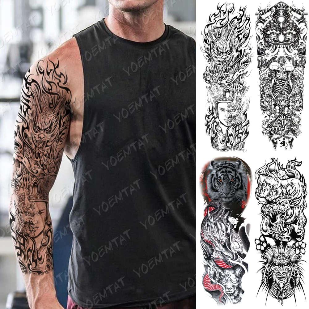 

Large Arm Sleeve Tattoo Dragon Fire Tiger Buddha Waterproof Temporary Tatto Sticker Prajna Body Art Full Fake Tatoo Women Men
