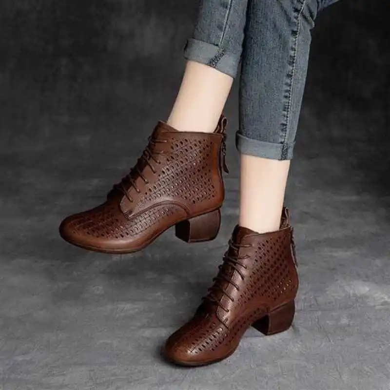 

2021 spring and summer new cool boots women's single boots soft leather middle heel soft sole hollow sandals