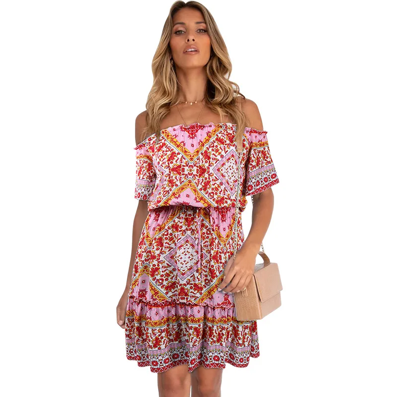 

New Women's Fashion Printed Short Sleeve Off Shoulder Bohemian Other Fashionable Dresses Summer Skirt Suits For Women For Work
