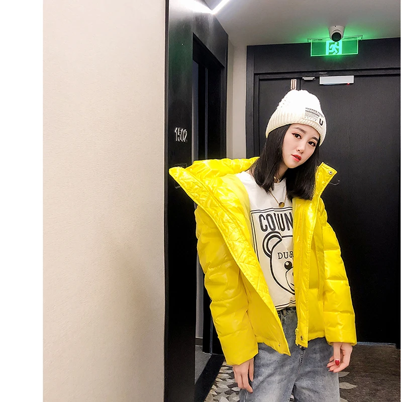 

Candy colors Down Cotton Coat Woman Jacket 2022 Winter Streetwear New Loose Zipper White Hooded Bread service Casacas Para Mujer