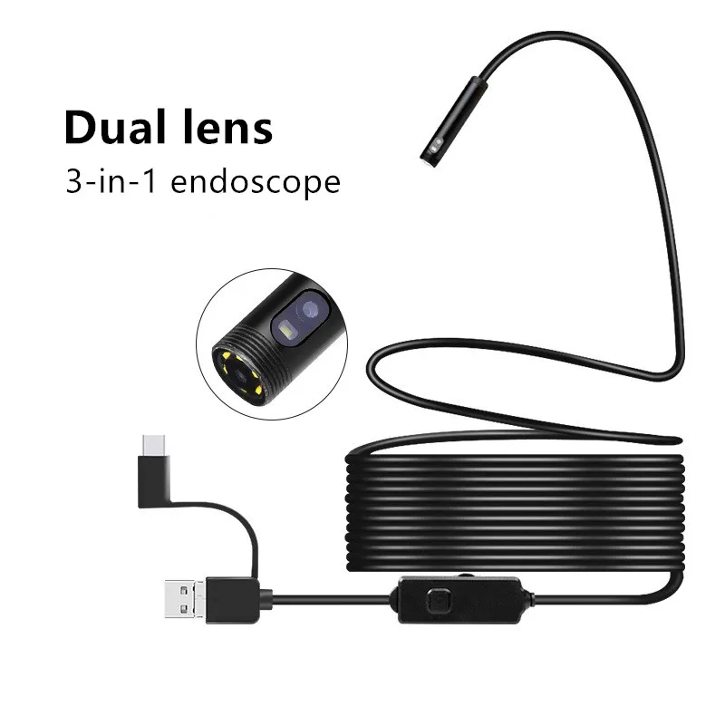 720P TYPE-C USB 3в1 двойной объектив эндоскоп камера для автомобиля Гибкая Android