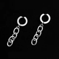 2 pcs stainless steel chain tassel fake piercing earrings for women men hiphop punk earring clip on earings fashion jewelry new