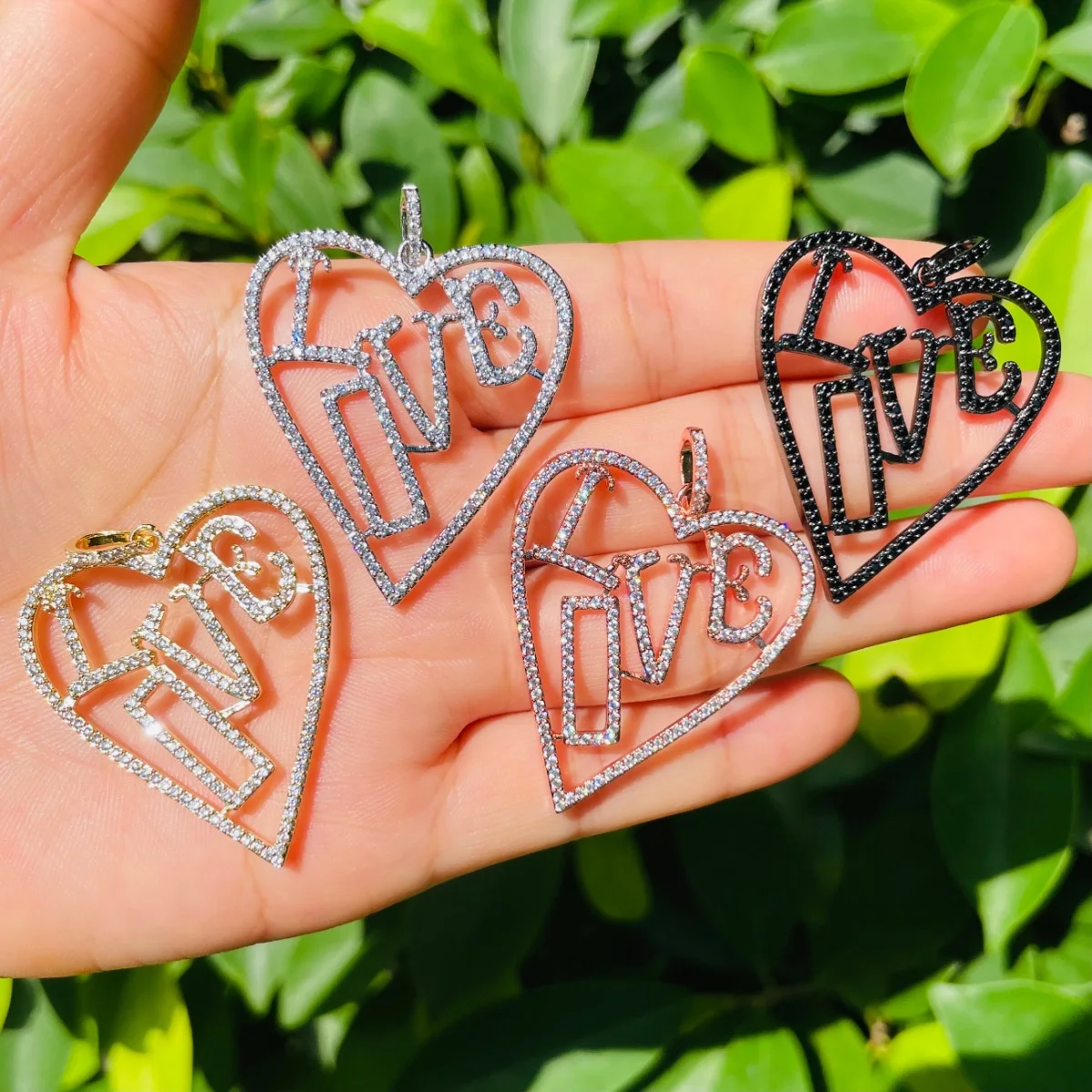 

5pcs LOVE Heart Word Charms Women Necklace Bracelet Making Zirconia Paved Big Size Bling Pendants Accessory Jewelry Craft Supply