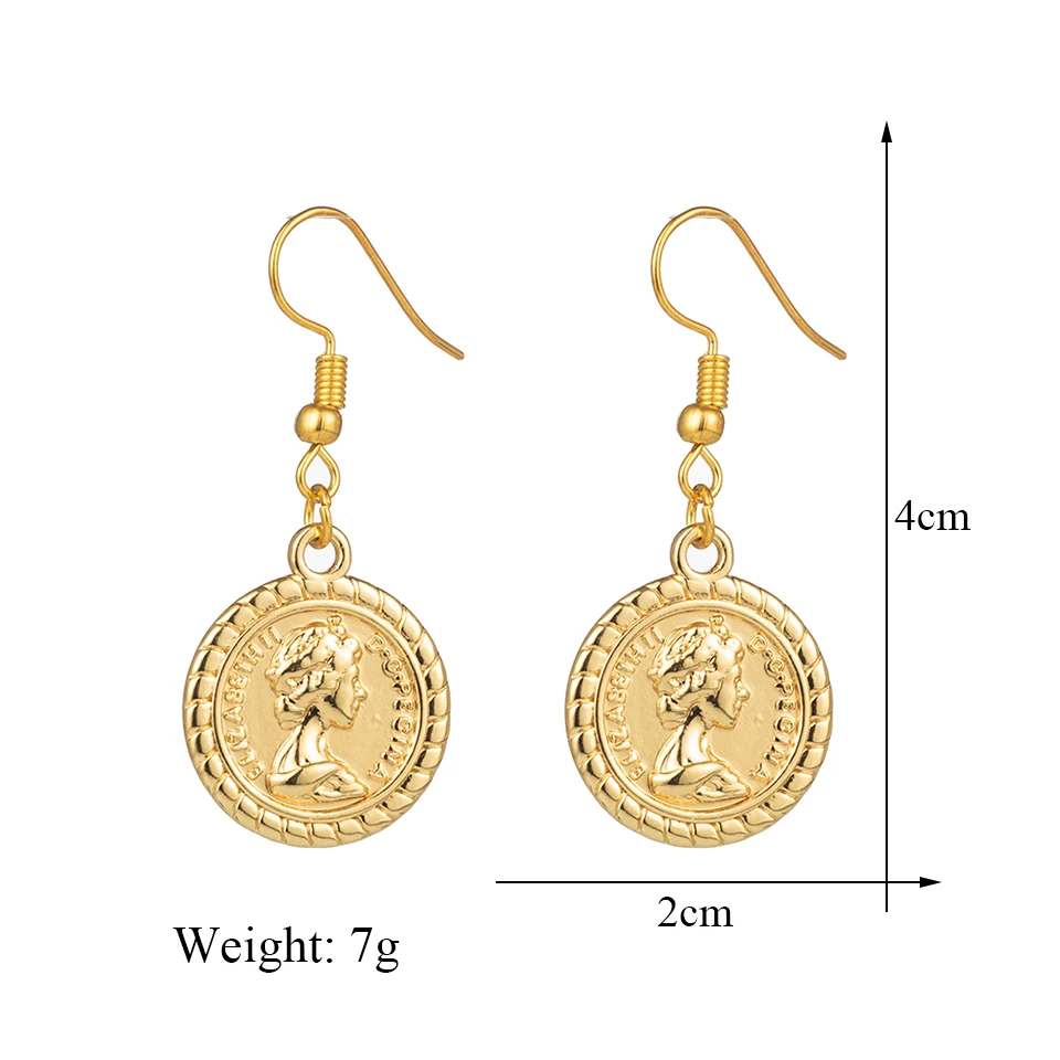 Romantic Sweet Cute Golden Copper Coins Shape Dangling Earrings For Women And Girls Wedding Engagement Accessories Ear Ornaments | Украшения