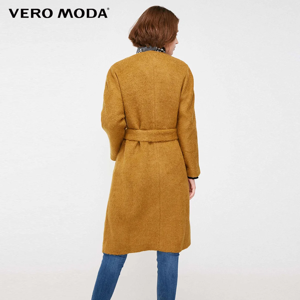 Vero Moda Женское зимнее шерстяное пальто средней длины с v образным вырезом и