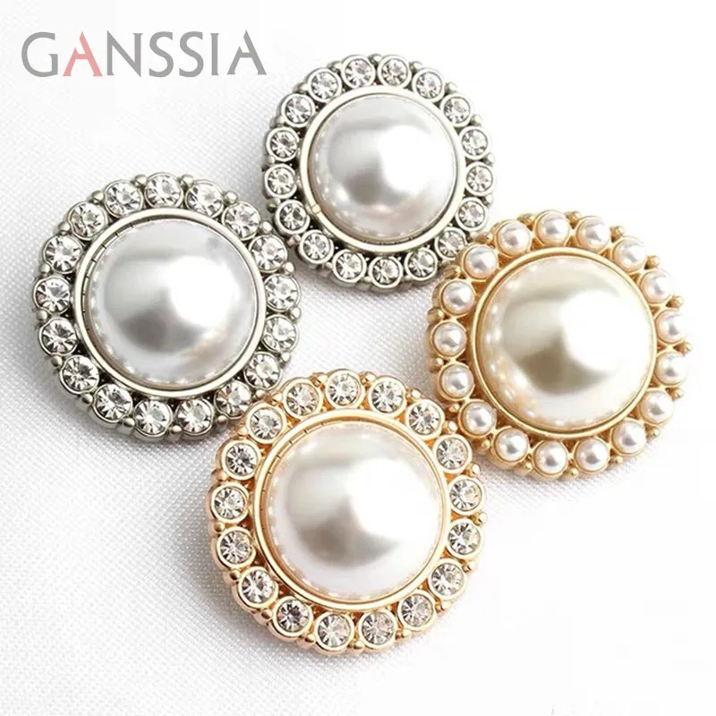 

6 шт./лот, размер: 15-25 мм, высококачественные металлические круглые пуговицы с жемчужинами и алмазной вставкой для украшения одежды, свитера, пальто (искусственная кожа)