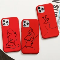 abstract art line face phone case for iphone 13 12 11 pro max mini xs 8 7 6 6s plus x se 2020 xr red cover
